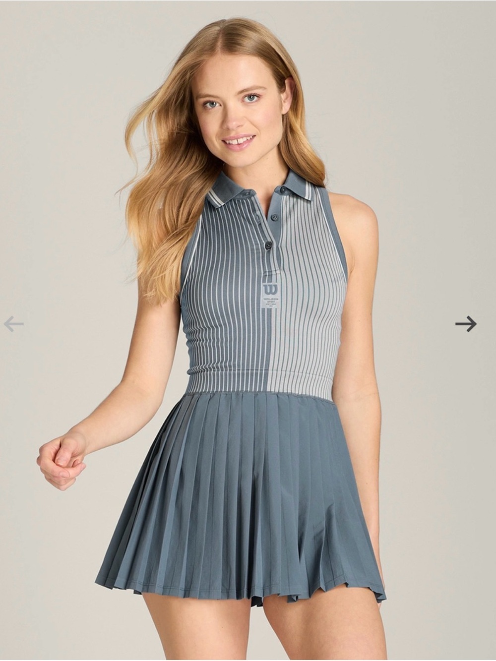 Wilson Striped Polo Tennis Dress in Slate Blue and Light Gray.